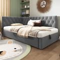 Miniatyrbillede 5 af 7: 90x200cm grå polstret seng, sovesofa, med hydraulisk opbevaring, med trælamelbund, fløjl, uden madras