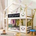 Miniatyrbillede 3 af 8: 90 x 200 cm hvid køjeseng i massivt træ, børneseng, træhus med stige, børneseng, lamelbund, naturfarve