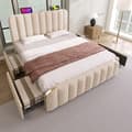 Miniatyrbillede 3 af 6: 140*200 cm beige polstret seng, dobbelt polstret sengegavl, USB Type-C opladning, 4 skuffer, madras medfølger ikke