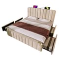 Miniatyrbillede 6 af 6: 140*200 cm beige polstret seng, dobbelt polstret sengegavl, USB Type-C opladning, 4 skuffer, madras medfølger ikke