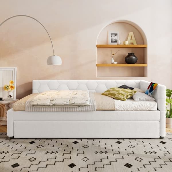 Hvid sovesofa 90*200cm, lamelseng, sengelampe, multifunktionsudtræksseng, USB og Type-C, uden madras