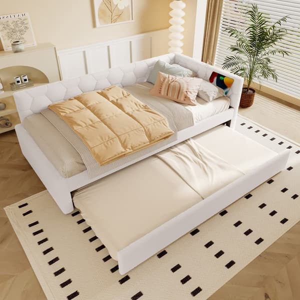 Hvid sovesofa 90*200cm, lamelseng, sengelampe, multifunktionsudtræksseng, USB og Type-C, uden madras