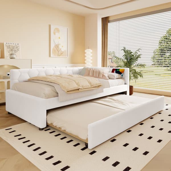Hvid sovesofa 90*200cm, lamelseng, sengelampe, multifunktionsudtræksseng, USB og Type-C, uden madras
