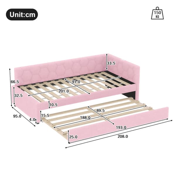 Vaaleanpunainen vuodesohva 90*200cm, sälesänky, yöpöytävalaisin, ulosvedettävä monitoimisänky, USB ja Type-C, ilman patjaa