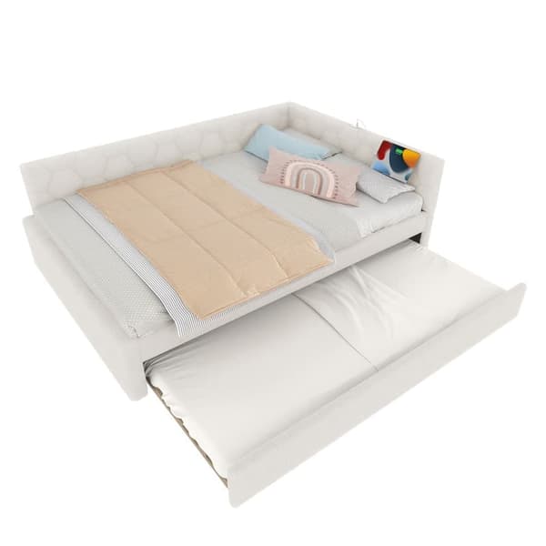 Hvid sovesofa 140*200cm, lamelseng, sengelampe, multifunktions Murphy seng, USB og Type-C, uden madras