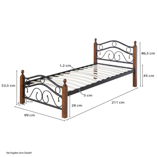 Metal Seng, 90x200 cm, Sort
