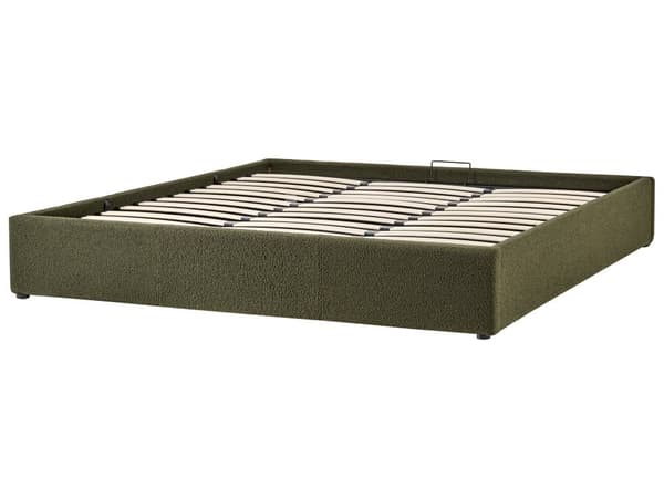 Sengeramme med Lameller Mørkegrønn Boucle Stoff Polstret Ottomansk Oppbevaring 180 x 200 cm Moderne Design Soverom