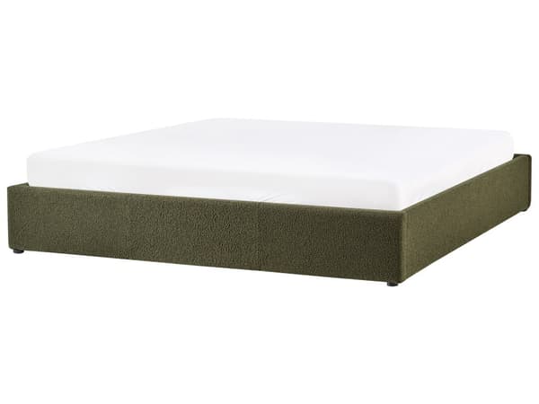 Sengeramme med Lameller Mørkegrønn Boucle Stoff Polstret Ottomansk Oppbevaring 180 x 200 cm Moderne Design Soverom