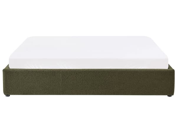 Sengeramme med Lameller Mørkegrønn Boucle Stoff Polstret Ottomansk Oppbevaring 180 x 200 cm Moderne Design Soverom