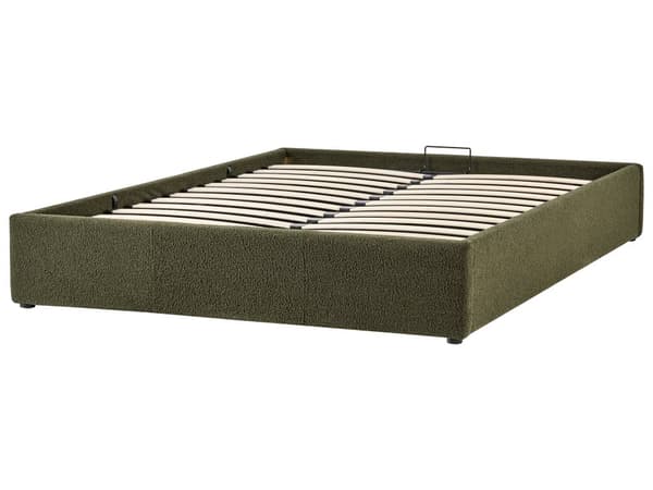 Sengeramme med Lameller Mørkegrønn Boucle Stoff Polstret Ottomansk Oppbevaring 160 x 200 cm Moderne Design Soverom