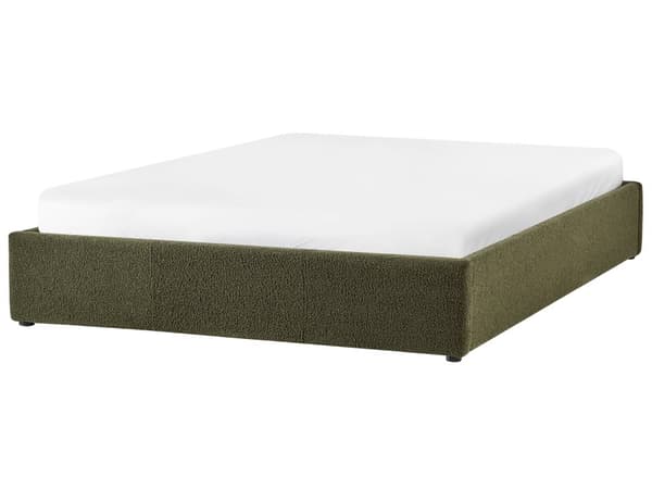 Sengeramme med Lameller Mørkegrønn Boucle Stoff Polstret Ottomansk Oppbevaring 160 x 200 cm Moderne Design Soverom