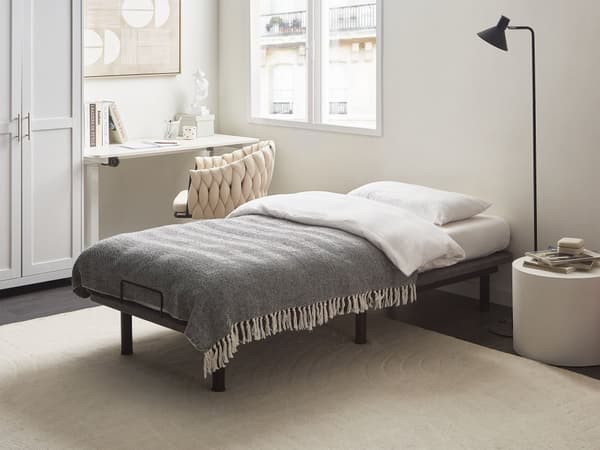 Justerbar Elektrisk Sengebunn Grått Jern Polyester 90 x 200 cm Fjernkontroll Inkludert 4 Ben Høyder