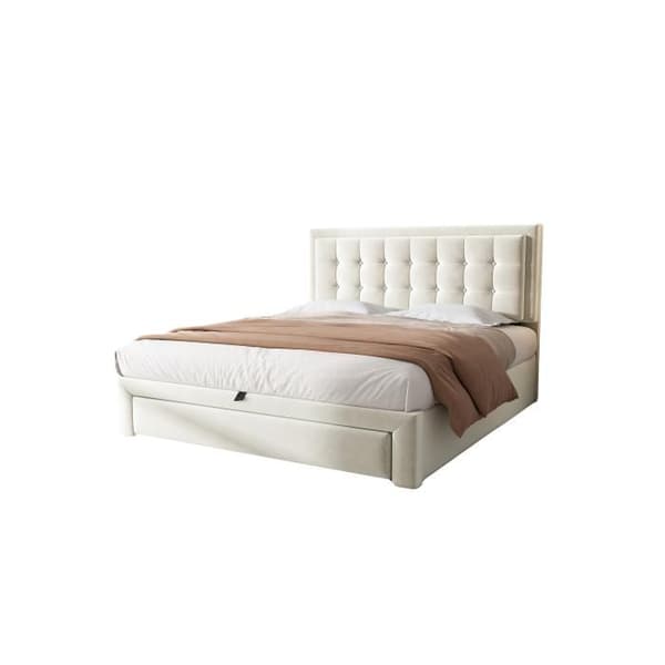 140*190 Lit tapet med ribbotten och huvudgavel, förvaringssäng, hydrauliskt klädd, dubbelsäng med 2 beige lådor