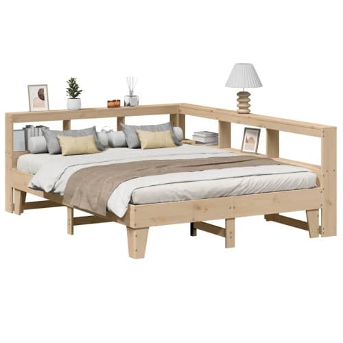 Säng med bokhylla utan madrass 150x200cm massiv furu