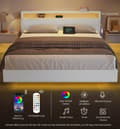 Pikkukuva 3 / 7: Rootz Bed Frame - Platform Bed - LED -valaistus - Latausasema - tukee 455 kg - 213 cm x 167cm x 90cm - pilvivalkoinen