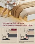 Pikkukuva 5 / 7: Rootz Bed Frame - Platform Bed - LED -valaistus - Latausasema - tukee 455 kg - 213 cm x 167cm x 90cm - pilvivalkoinen