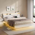 Pikkukuva 2 / 7: Rootz Bed Frame - Platform Bed - LED -valaistus - Latausasema - tukee 455 kg - 213 cm x 167cm x 90cm - pilvivalkoinen