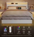 Miniatyrbillede 3 af 7: Rootz Bed Frame med LED -belysning - Belyset seng - Opladningsstation Bed - Cloud White Steel Pu Leather - 213 cm x 147 cm x 90 cm