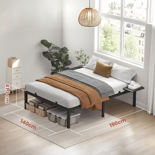 Rootz Bed Frame - Metal Bed Frame - Black Bed Frame - Robust support - 190 cm x 140 cm x 41,3 cm