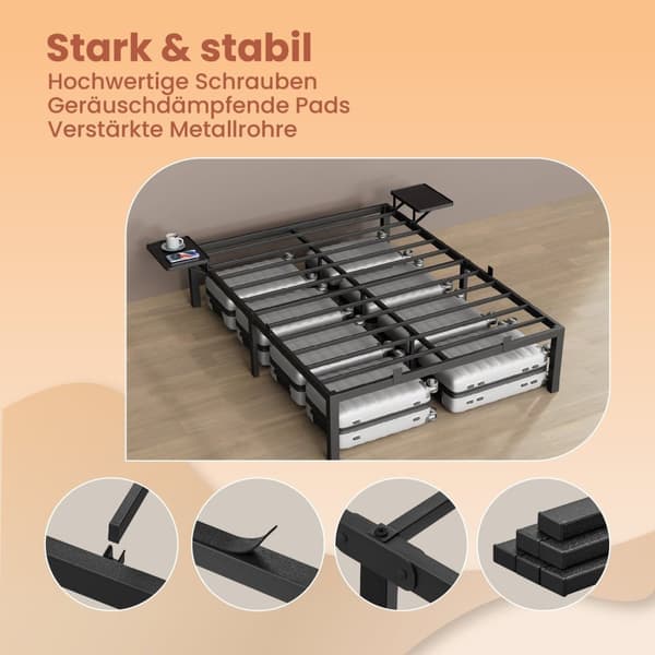 Rootz Bed Frame - Metal Bed Frame - Black Bed Frame - Robust support - 190 cm x 140 cm x 41,3 cm
