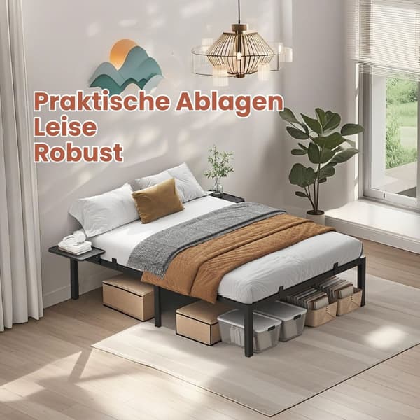 Rootz Bed Frame - Metal Bed Frame - Black Bed Frame - Robust support - 190 cm x 140 cm x 41,3 cm