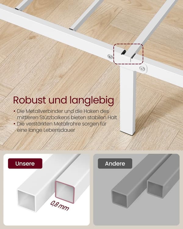 Rootz Metal Bed Frame - Yksinkertainen kokoonpano - tukeva sänky - jauhepäällysteinen metalli - Matt White Finish - 208 cm x 91,8 cm x 86,4 cm