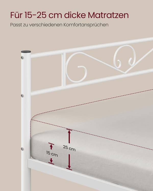 Rootz Metal Bed Frame - Yksinkertainen kokoonpano - tukeva sänky - jauhepäällysteinen metalli - Matt White Finish - 208 cm x 91,8 cm x 86,4 cm