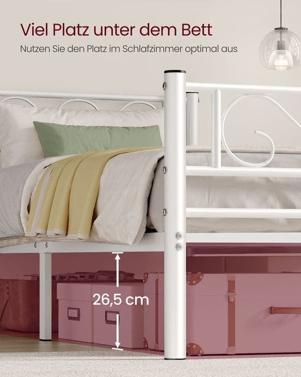 Rootz Metal Bed Frame - Yksinkertainen kokoonpano - tukeva sänky - jauhepäällysteinen metalli - Matt White Finish - 208 cm x 91,8 cm x 86,4 cm