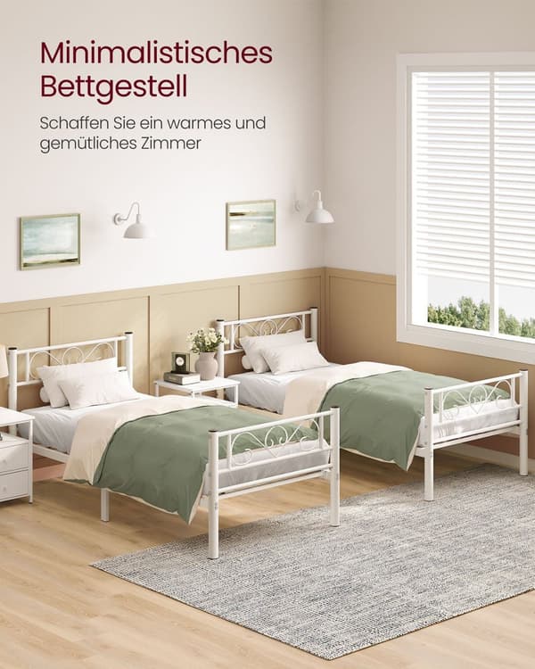 Rootz Metal Bed Frame - Yksinkertainen kokoonpano - tukeva sänky - jauhepäällysteinen metalli - Matt White Finish - 208 cm x 91,8 cm x 86,4 cm