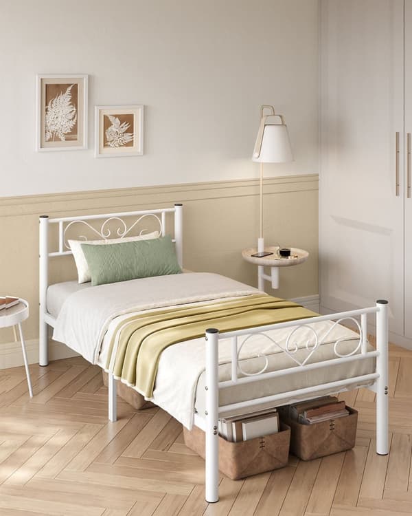 Rootz Metal Bed Frame - Yksinkertainen kokoonpano - tukeva sänky - jauhepäällysteinen metalli - Matt White Finish - 208 cm x 91,8 cm x 86,4 cm