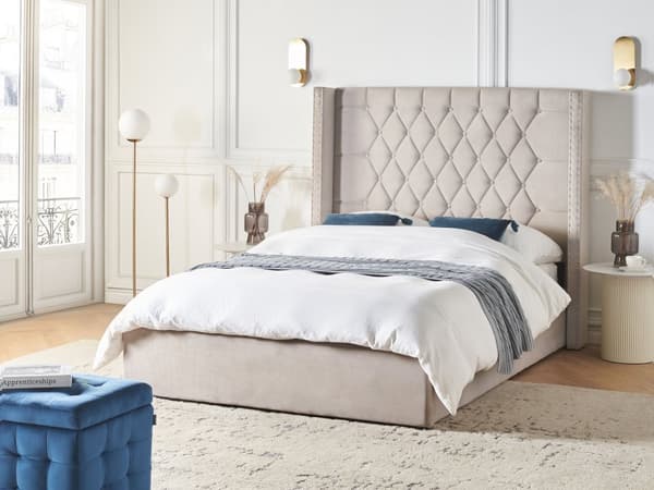 Seng med Oppbevaring Taupe Fløyel 140 x 200 cm Høy Sengegavl