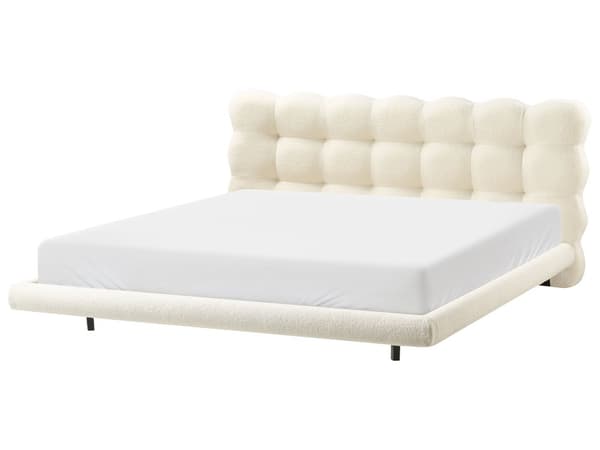Sengeramme Off-White Boucle Polstring Tuftet Sengegavl Spaltegulv 180 x 200 cm Metallben Moderne Design