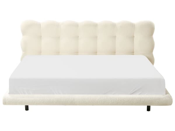 Sengeramme Off-White Boucle Polstring Tuftet Sengegavl Spaltegulv 180 x 200 cm Metallben Moderne Design