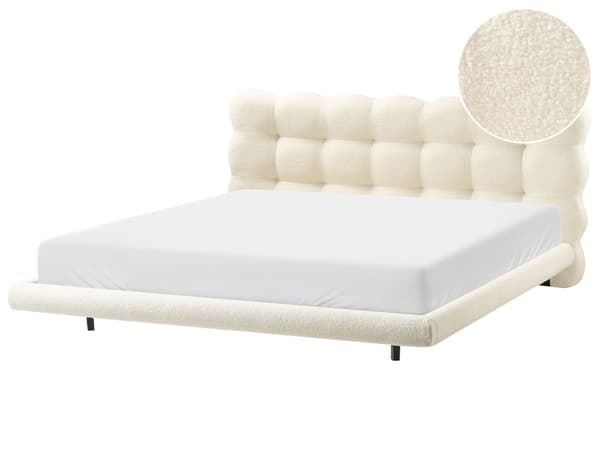 Sengeramme Off-White Boucle Polstring Tuftet Sengegavl Spaltegulv 180 x 200 cm Metallben Moderne Design