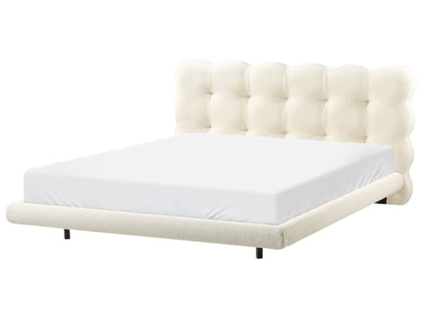 Sengeramme Off-White Boucle Polstring Tuftet Sengegavl Spaltegulv 160 x 200 cm Metallben Moderne Design