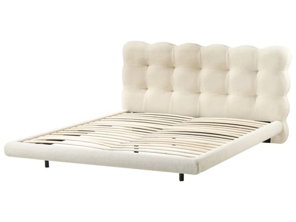 Sengeramme Off-White Boucle Polstring Tuftet Sengegavl Spaltegulv 160 x 200 cm Metallben Moderne Design