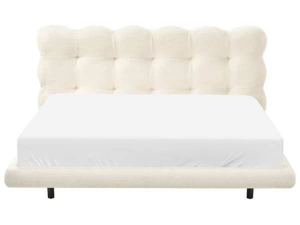Sengeramme Off-White Boucle Polstring Tuftet Sengegavl Spaltegulv 160 x 200 cm Metallben Moderne Design