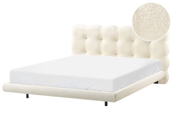 Sengeramme Off-White Boucle Polstring Tuftet Sengegavl Spaltegulv 160 x 200 cm Metallben Moderne Design