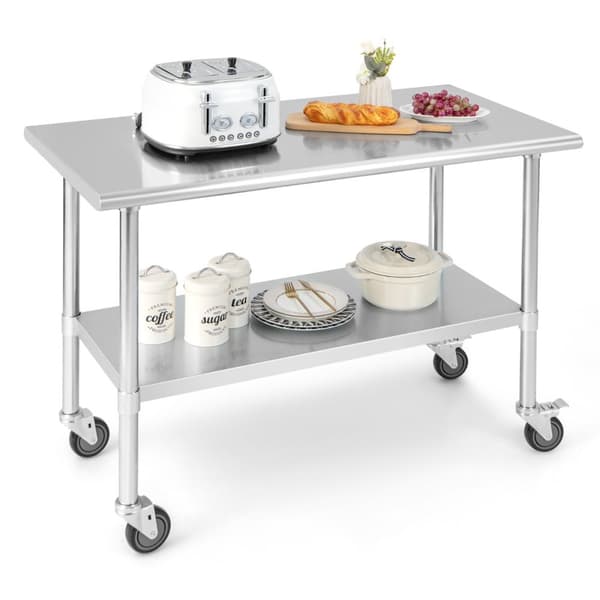 Rostfritt stålbordsvagn, 122x61 cm, Silver