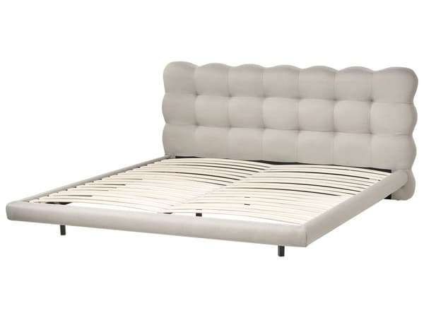 Dobbeltseng Beige Stoff 180 x 200 cm Sengegavl Lamellbunn Metallben Moderne design Sengeramme Soverom