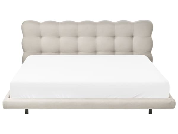 Dobbeltseng Beige Stoff 180 x 200 cm Sengegavl Lamellbunn Metallben Moderne design Sengeramme Soverom