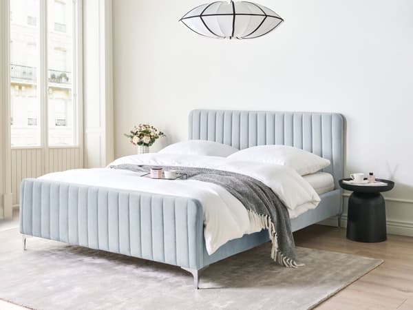 Dobbeltseng Lyseblå Fløyel 160 x 200 cm Sengegavl Metallben Moderne design Sengeramme Soverom