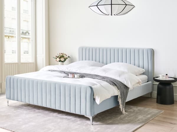 Dobbeltseng Lyseblå Fløyel 180 x 200 cm Sengegavl Metallben Moderne design Sengeramme Soverom