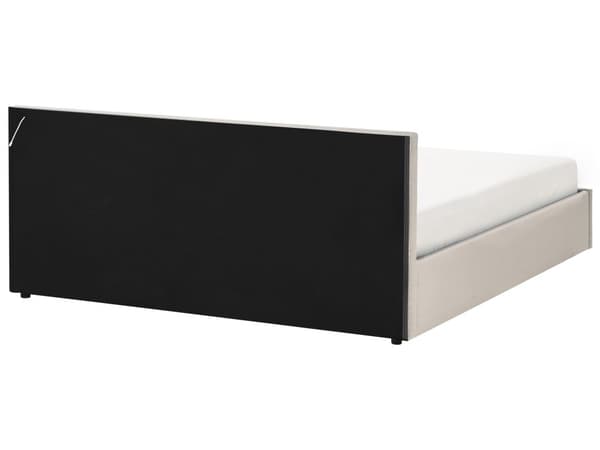 Dobbeltseng Beige Stoff 180 x 200 cm Flerfarget LED-lys Oppbevaringsrom Sengegavl Lamellbunn Sengeramme Soverom