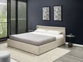 Miniatyrbilde 2 av 11: Dobbeltseng Beige Stoff 180 x 200 cm Flerfarget LED-lys Oppbevaringsrom Sengegavl Lamellbunn Sengeramme Soverom