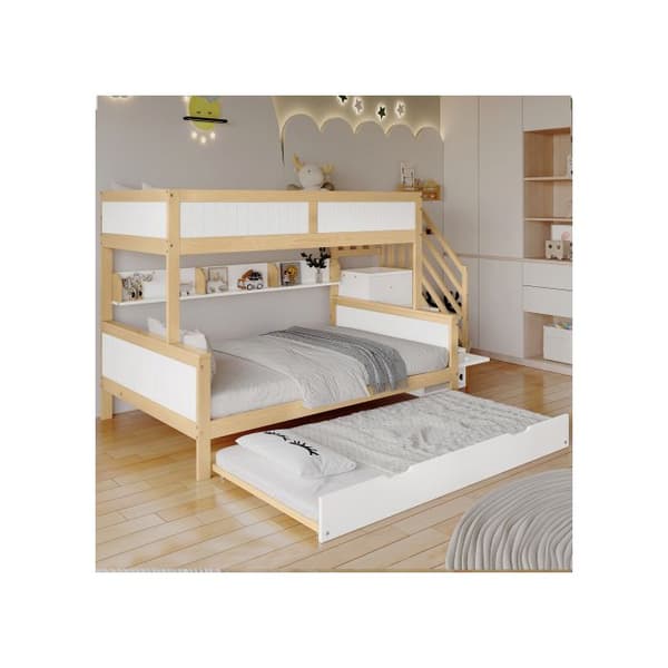 Sängöversäng, furu + MDF, vit + naturlig, 90x200 &amp; 90x190 &amp; 120*200 cm