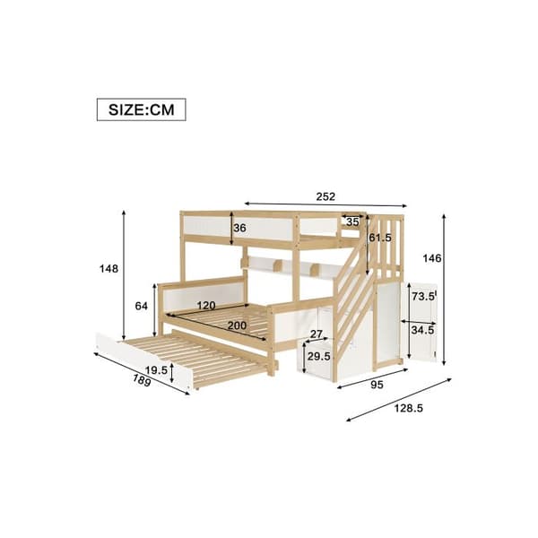 Sängöversäng, furu + MDF, vit + naturlig, 90x200 &amp; 90x190 &amp; 120*200 cm
