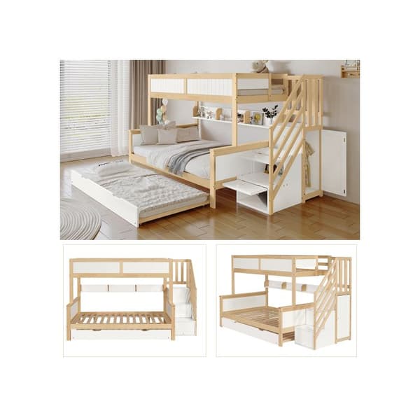 Sängöversäng, furu + MDF, vit + naturlig, 90x200 &amp; 90x190 &amp; 120*200 cm