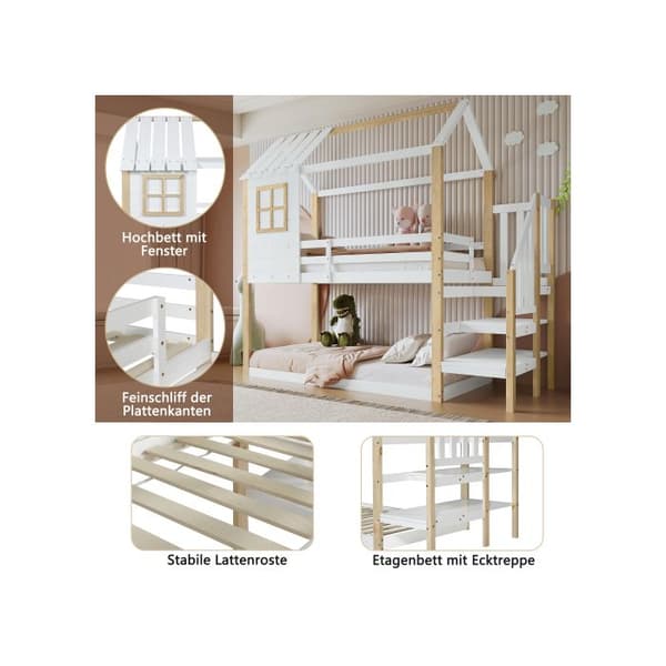 Översäng, unik takdesign, furu + MDF, vit + naturlig, 90x200 cm
