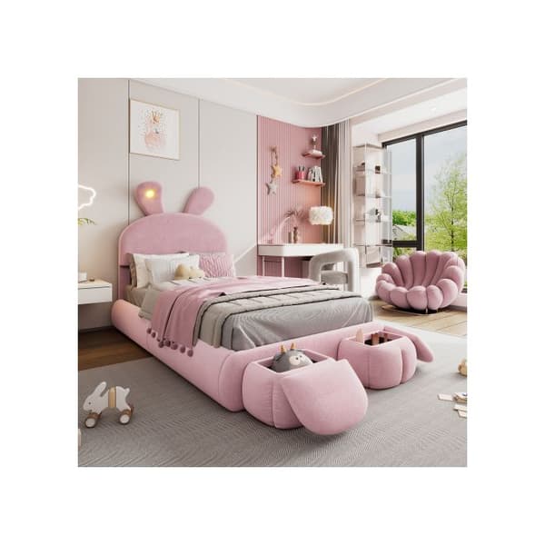 Futon, inbäddad, enkel, kaninöron, varm färgbanding med justerbar ljusstyrka, sammet, rosa, 90x200 cm